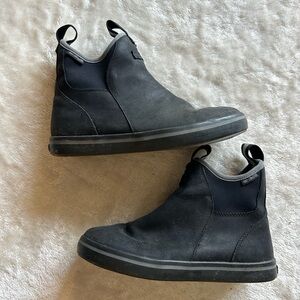 XTRATUF Black Leather Slip-On Shoe with Gray Pull Tab